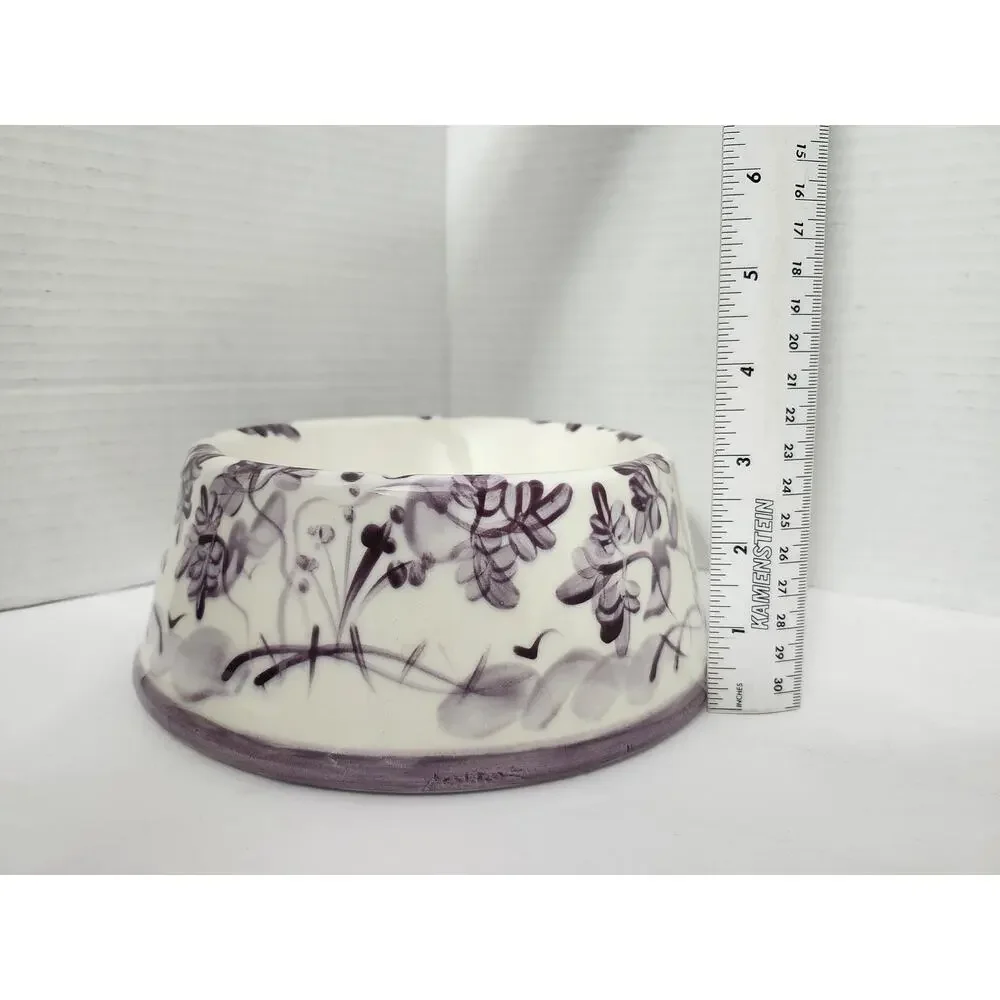 Vintage Waterfield Studio Ceramic Pet Dog Cat Bowl Purple Hand Painted